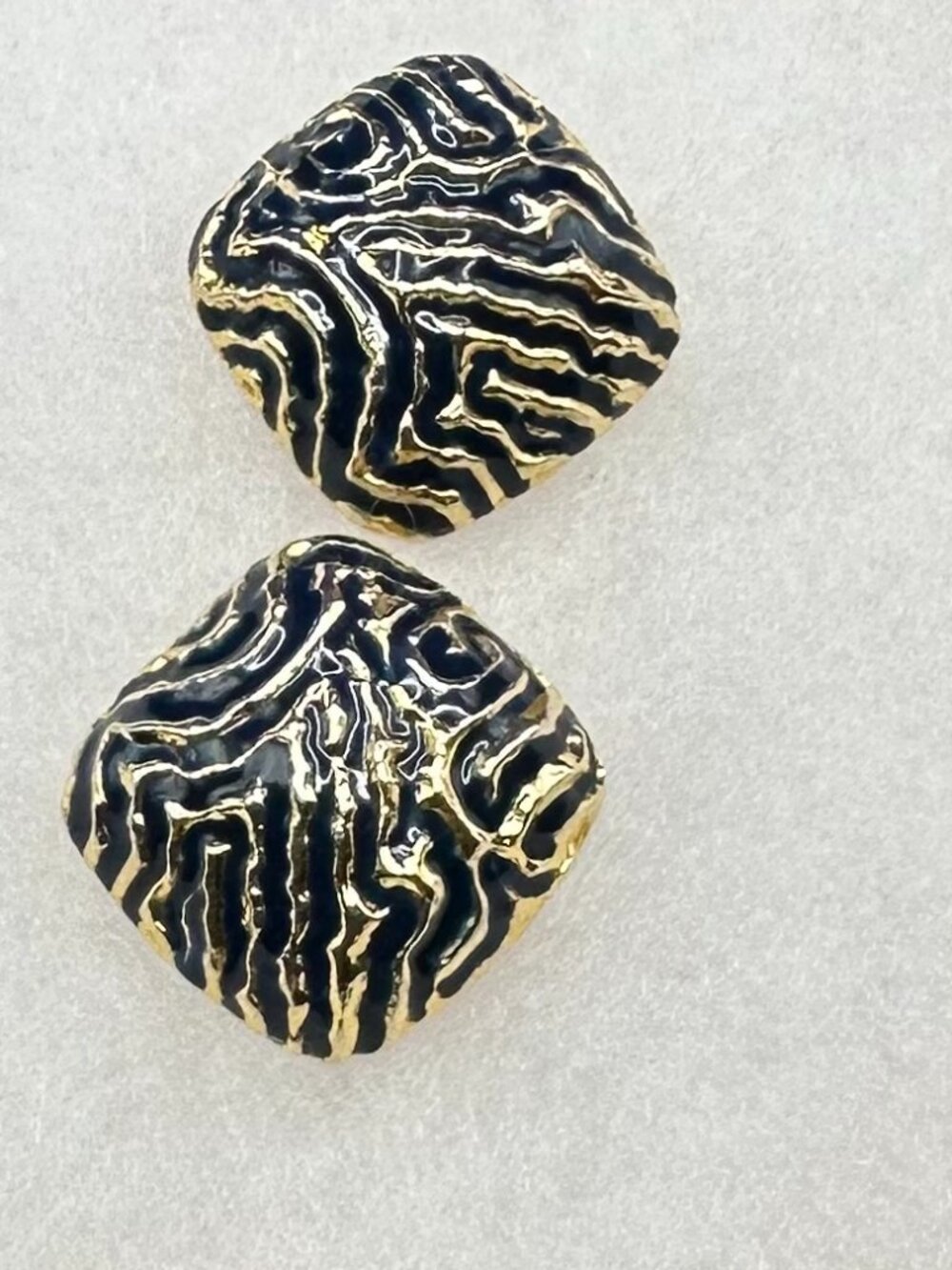 VTG Donald Stannard Statement Runway-Style Navy & Gold Earrings